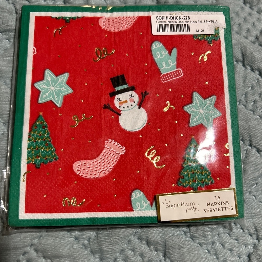Sugar Plum Party Deck The Halls Cocktail Napkins 2 Ply 16pk 4.9”x4.9”